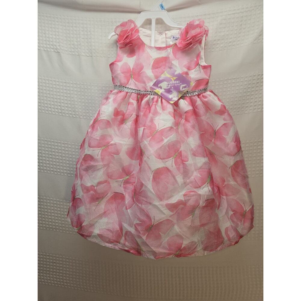 Girls Blueberi Boulevard White Pink Floral Soutache Lace Dress Size 3T 5298